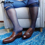 3Pairs Pack Men's OTC Wide Striped Black Yellow Bule Toe Sheer Dress Socks 0027